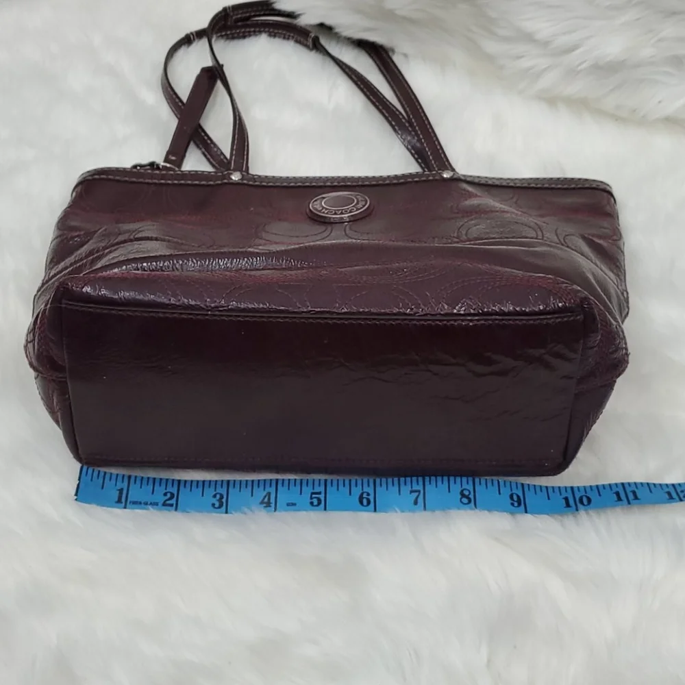 Coach patent leather signature shoulder purse bag cherry color